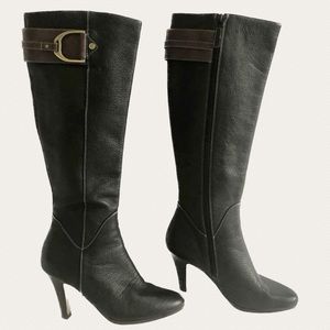 EUC Cole Haan Nike Air Sierra Black Pebbled Leather Tall Heeled Boots